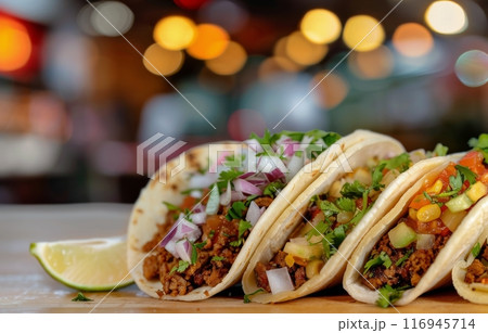 Soft Tacos With Ground Meat and Corn 116945714
