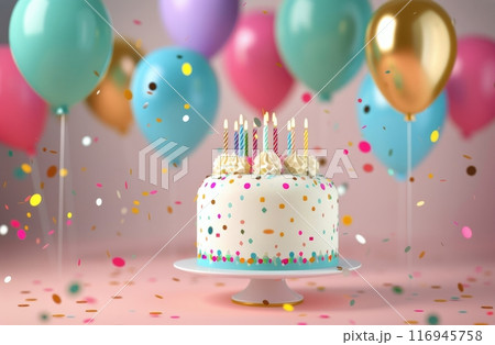 Birthday Cake With Balloons and Confetti Birthday Cake With Balloons and Confetti 116945758