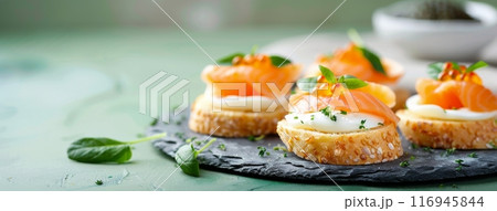 Smoked Salmon and Caviar Canapes 116945844