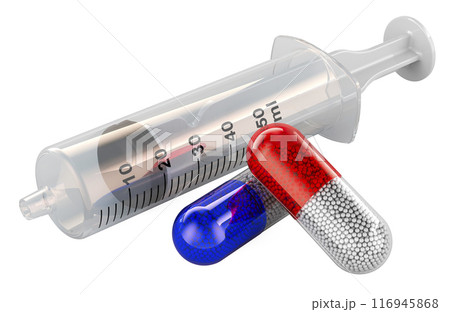 Syringe with medicament capsules, 3D rendering 116945868