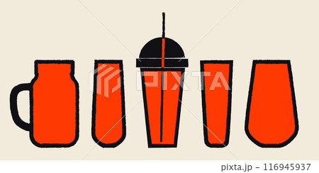 Tall glasses for drinks. Vector illustration with texture. Silhouette drawing 116945937