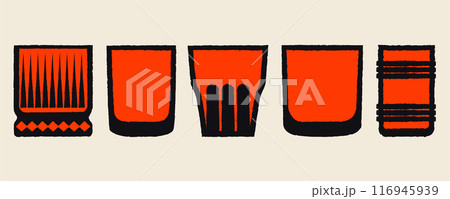 Tumbler glass set. Vector flat illustration with texture. Juice glass for bar 116945939
