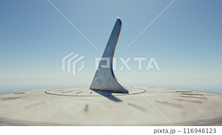 Closeup of sundial with gnomon at noon time 116946123