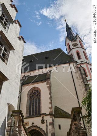 St. Vitus Church gothic cathedral, national cultural monument in Cesky Krumlov, south Bohemia region of Czech Republic 116946317