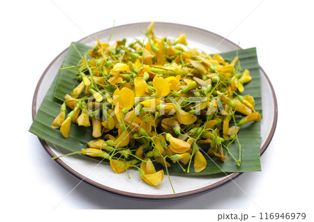 Sesbania flower on white background. Sesbania flower on white background. 116946979