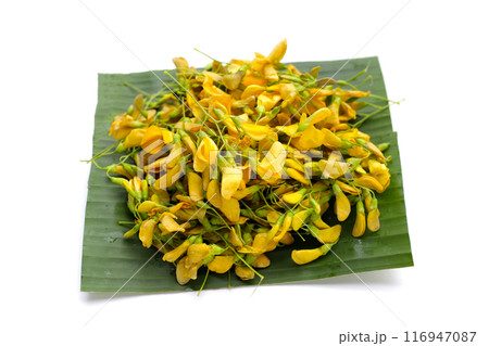 Sesbania flower on white background. 116947087