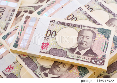 たくさんの一万円札の札束 たくさんの一万円札の札束 116947522