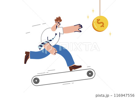 Businessman chasing unattainable goal, trying to grab coin and experiencing failure 116947556