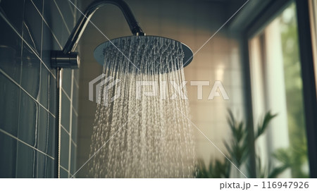 A shower head with water coming out of it 116947926