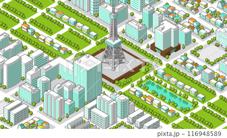 俯瞰から見た立体の街並みベクターイラスト 116948589