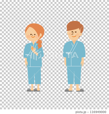 健康檢查一男一女穿著檢查服的可愛插圖 健康檢查一男一女穿著檢查服的可愛插圖 116949000