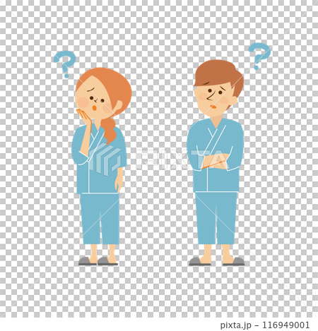 Health checkup: Cute illustration of a man and woman wearing examination clothes 116949001