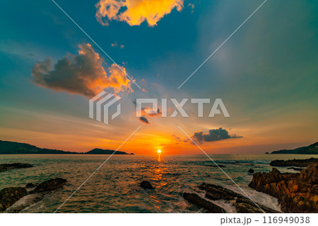 Nature landscape beautiful Light Sunset or sunrise over sea,Colorful clouds dramatic sky seascape,Amazing clouds in sunset sky background Nature landscape beautiful Light Sunset or sunrise over sea,Colorful clouds dramatic sky seascape,Amazing clouds in sunset sky background 116949038