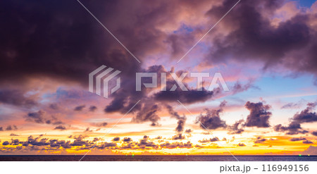 Nature landscape beautiful Light Sunset or sunrise over sea,Colorful clouds dramatic sky seascape,Amazing clouds in sunset sky background 116949156