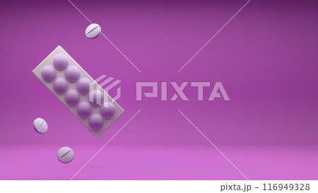 Tablets Blister for Pharmacy and Medicine, with pink tablets on white Background. 3d render. Tablets Blister for Pharmacy and Medicine, with pink tablets on white Background. 3d render. 116949328