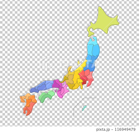 Freehand style map of Japan (separate layers for each prefecture) 116949479
