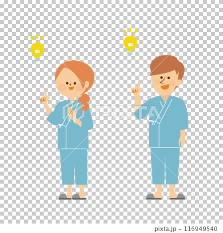 Health checkup: Cute illustration of a man and woman wearing examination clothes 116949540