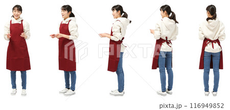エプロン店員スタッフの女性の全身人物切り抜き素材 116949852