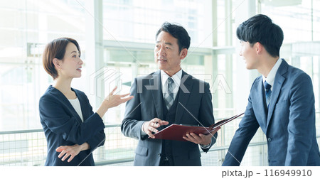 オフィスで立ち話をするビジネスパーソン オフィスで立ち話をするビジネスパーソン 116949910