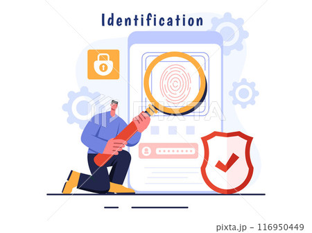 Identification Vector Illustration of an Identity Card with Photo, Document, and Information in a Face ID System on a Flat Style Cartoon Background Identification Vector Illustration of an Identity Card with Photo, Document, and Information in a Face ID System on a Flat Style Cartoon Background 116950449