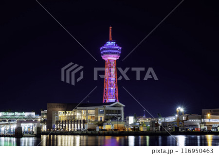 綺麗にライトアップされた博多ポートタワー 116950463