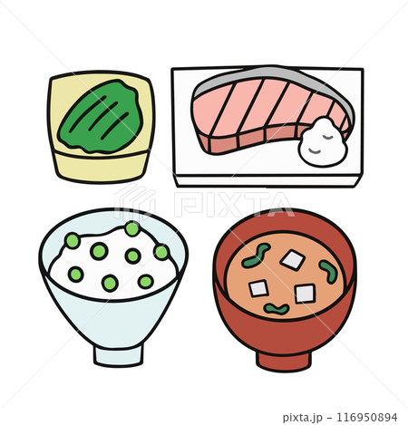 鮭の焼き魚定食　線画イラスト 116950894