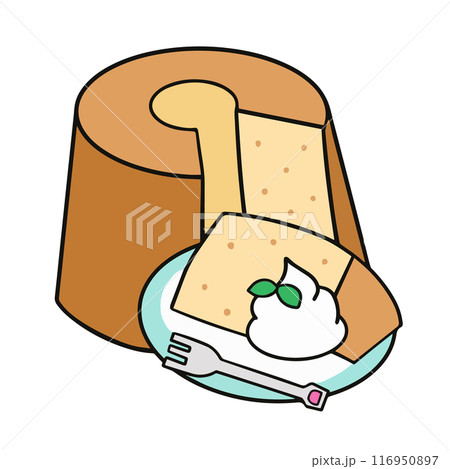 生クリームたっぷりのシフォンケーキ 線画イラスト 生クリームたっぷりのシフォンケーキ 線画イラスト 116950897