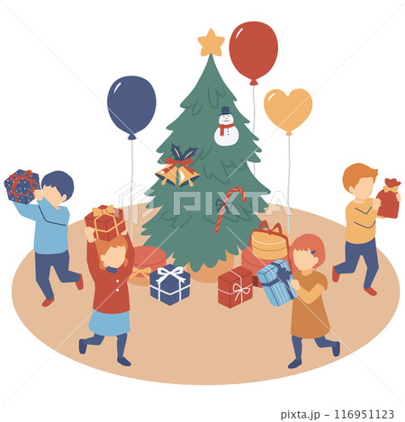 クリスマスプツリーと子供たちのイラスト クリスマスプツリーと子供たちのイラスト 116951123