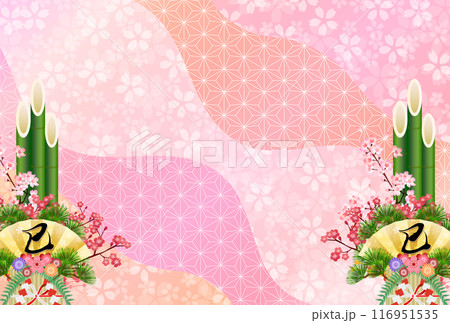 巳　年賀状　桜　背景 116951535