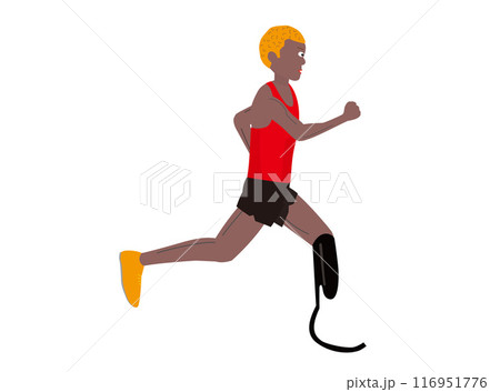義足を使って走っている障がい者のランナーのイラストです。 義足を使って走っている障がい者のランナーのイラストです。 116951776