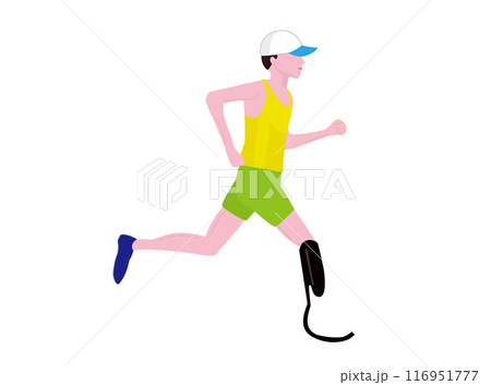義足を使って走っている障がい者のランナーのイラストです。 義足を使って走っている障がい者のランナーのイラストです。 116951777