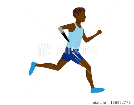 義手を使って走っている障がい者のランナーのイラストです。 義手を使って走っている障がい者のランナーのイラストです。 116951778