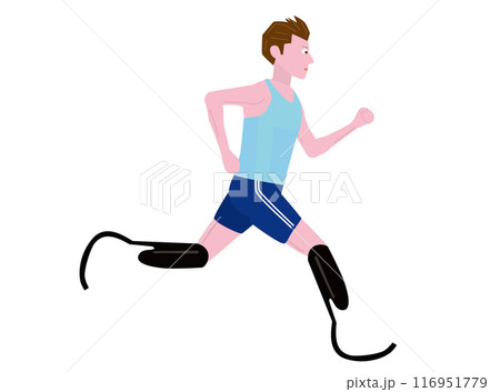 義足を使って走っている障がい者のランナーのイラストです。 義足を使って走っている障がい者のランナーのイラストです。 116951779