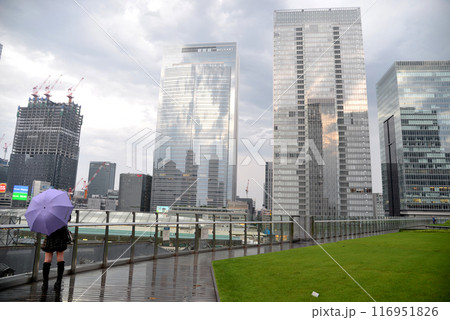 雨の日の東京駅丸の内南口からの景色 116951826