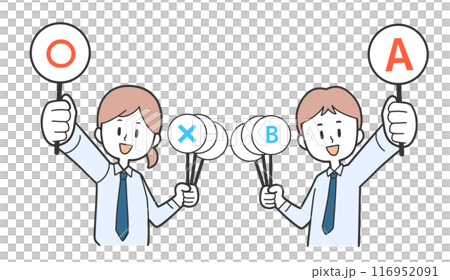 Boys and girls raising their cards Boys and girls raising their cards 116952091