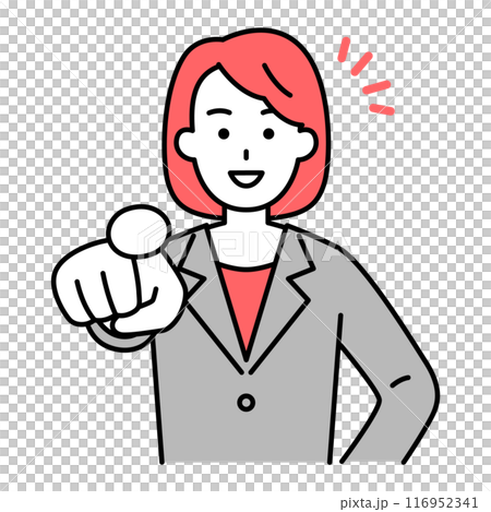 A woman in a suit making a selection with a smile A woman in a suit making a selection with a smile 116952341