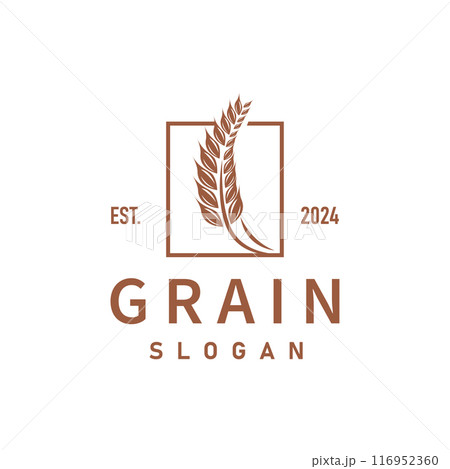 Organic Rice Wheat Logo Agriculture Crop Bread Material Design Design Retro Vintage 116952360