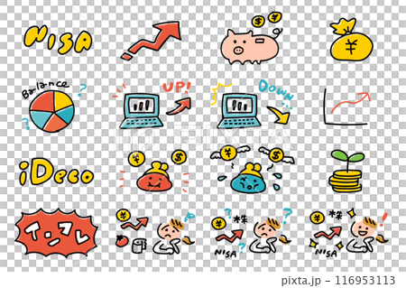 Investment money hand-drawn illustration set_vivid color 116953113