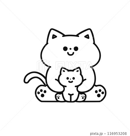 ネコの親子・線画 ネコの親子・線画 116953208