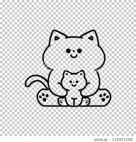 ネコの親子・線画 ネコの親子・線画 116953208