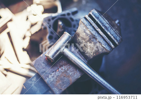 Mechanic tools engineering equipment car auto repair shop with copy space. Blurred background mechanical service. Heavy screw grungy rusted wrenches dirty screwdriver object. Industrial hardware set Mechanic tools engineering equipment car auto repair shop with copy space. Blurred background mechanical service. Heavy screw grungy rusted wrenches dirty screwdriver object. Industrial hardware set 116953711
