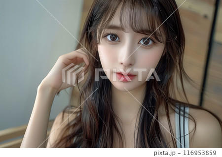 白と黒のボーダーのタンクトップを着ている女性 116953859