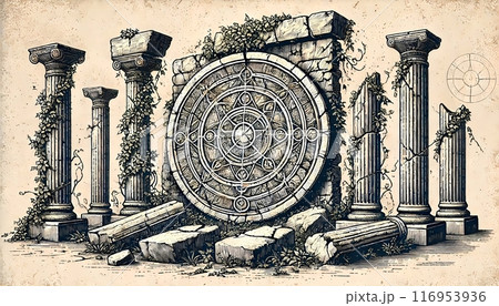 遺跡に刻まれた古代の魔法陣 116953936