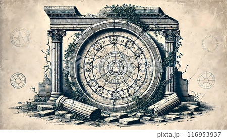 遺跡に刻まれた古代の魔法陣 116953937