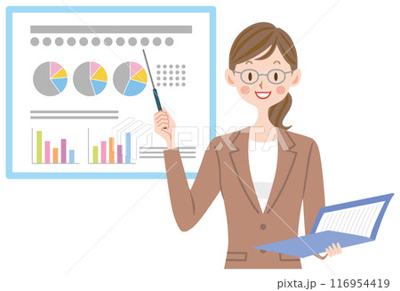 プレゼンするスーツの女性のイラスト　会社員　ビジネスシーン 116954419
