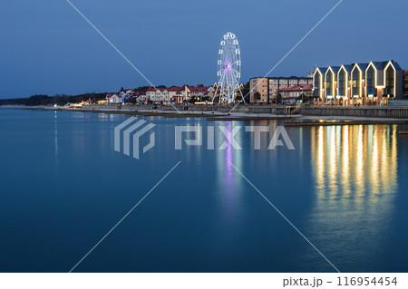 Night view of promenade of resort town of Zelenogradsk on the coast of Baltic sea. Russia Night view of promenade of resort town of Zelenogradsk on the coast of Baltic sea. Russia 116954454