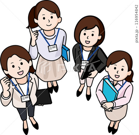 仕事でチームを組む私服の女性4人 116954842