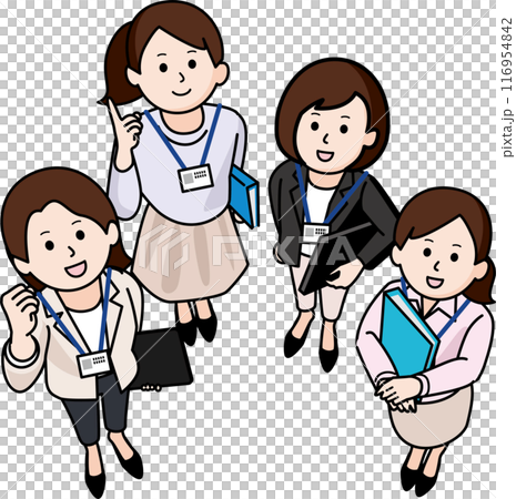 Four women in casual clothes forming a work team 116954842