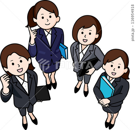 仕事でチームを組むスーツの女性4人 仕事でチームを組むスーツの女性4人 116954918