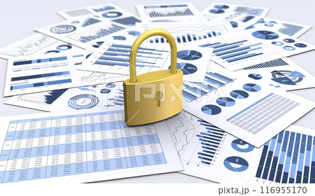 ビジネス資料と南京錠、機密情報のセキュリティイメージ 116955170